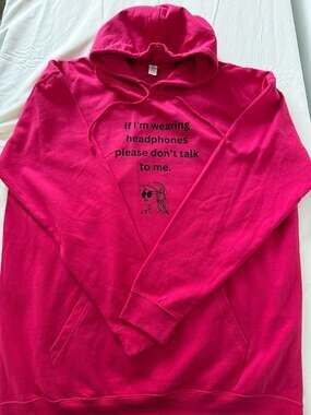 Just Hoods Hot Pink Headphones Graphic Hoodie XXL